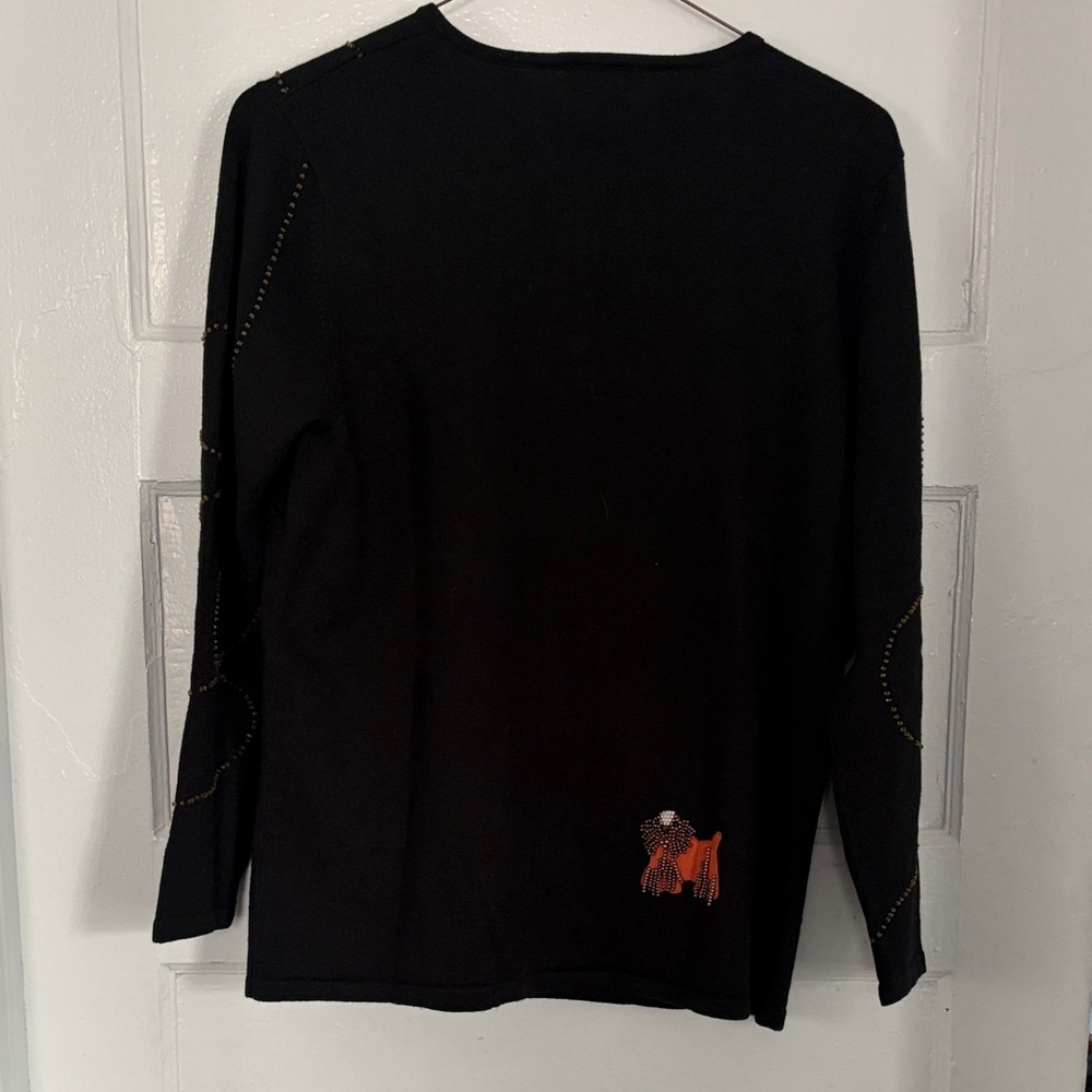 Quacker Factory Black Cardigan with Dog Embroidery - Picture 8 of 11